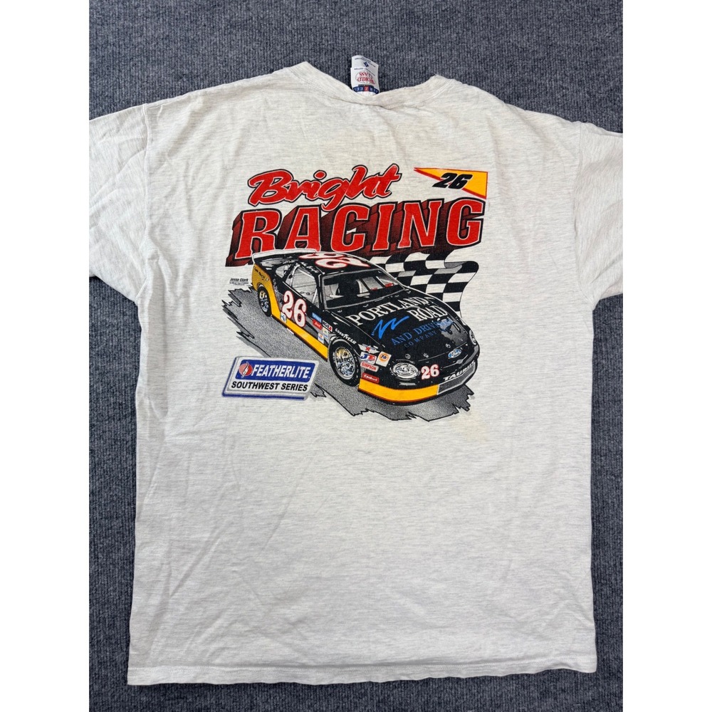 Vintage Jerzees Bright Racing T Shirt Large Grey 90s NASCAR Southwest Series 26